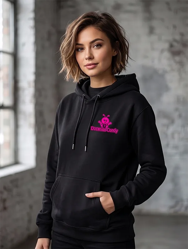 sudadera negra corporativa con gorra